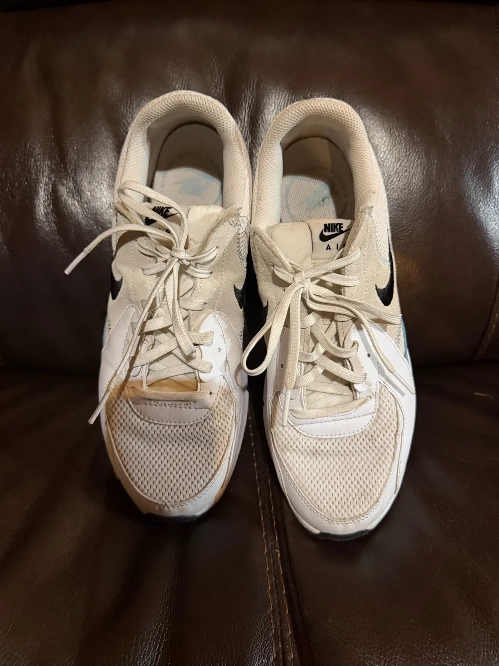 Nike Women’s Beige and Light Blue Air Max Sneakers with Black Swoosh
